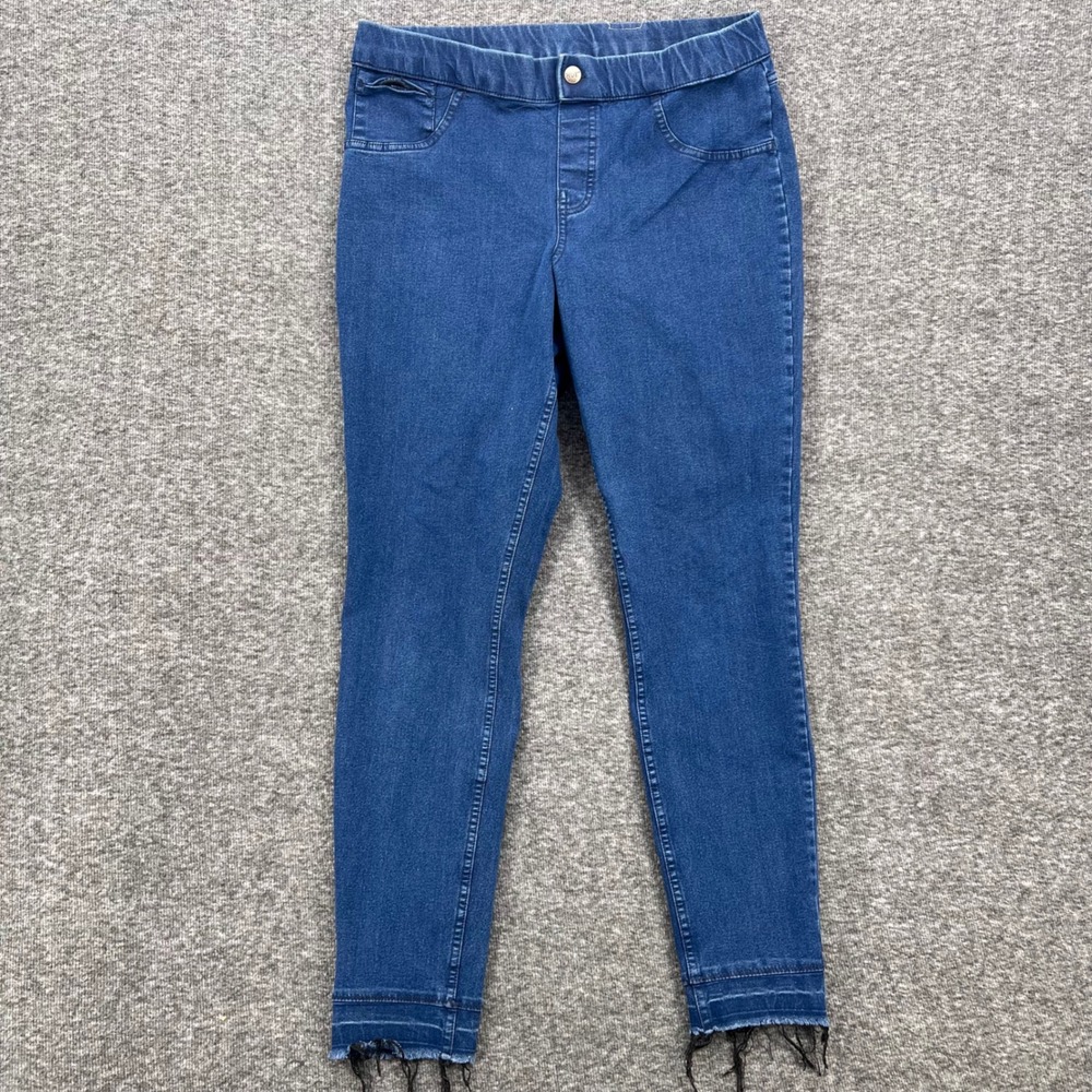 HUE Womens Blue Medium 8‎ Skinny Denim Leggings Raw Released Fringe Hem Jeggings
